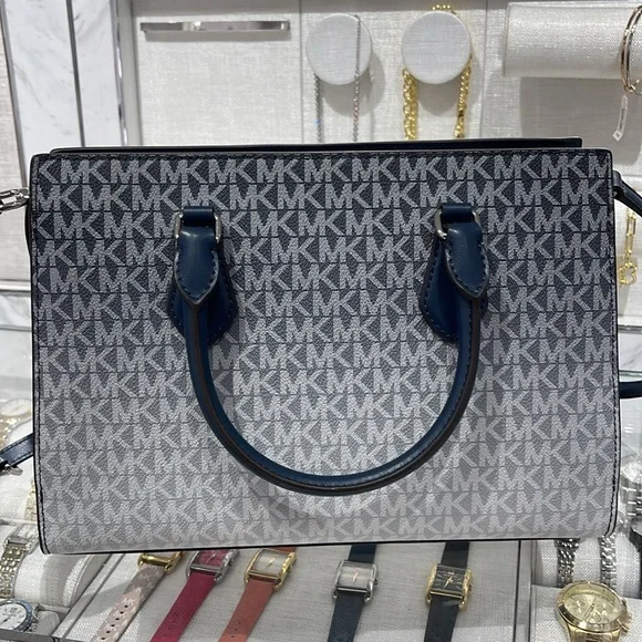 MICHAEL KORS Sheila Medium Ombré Signature Logo CZ Satchel Crossbody 
Navy 
NWT - Picture 7 of 16